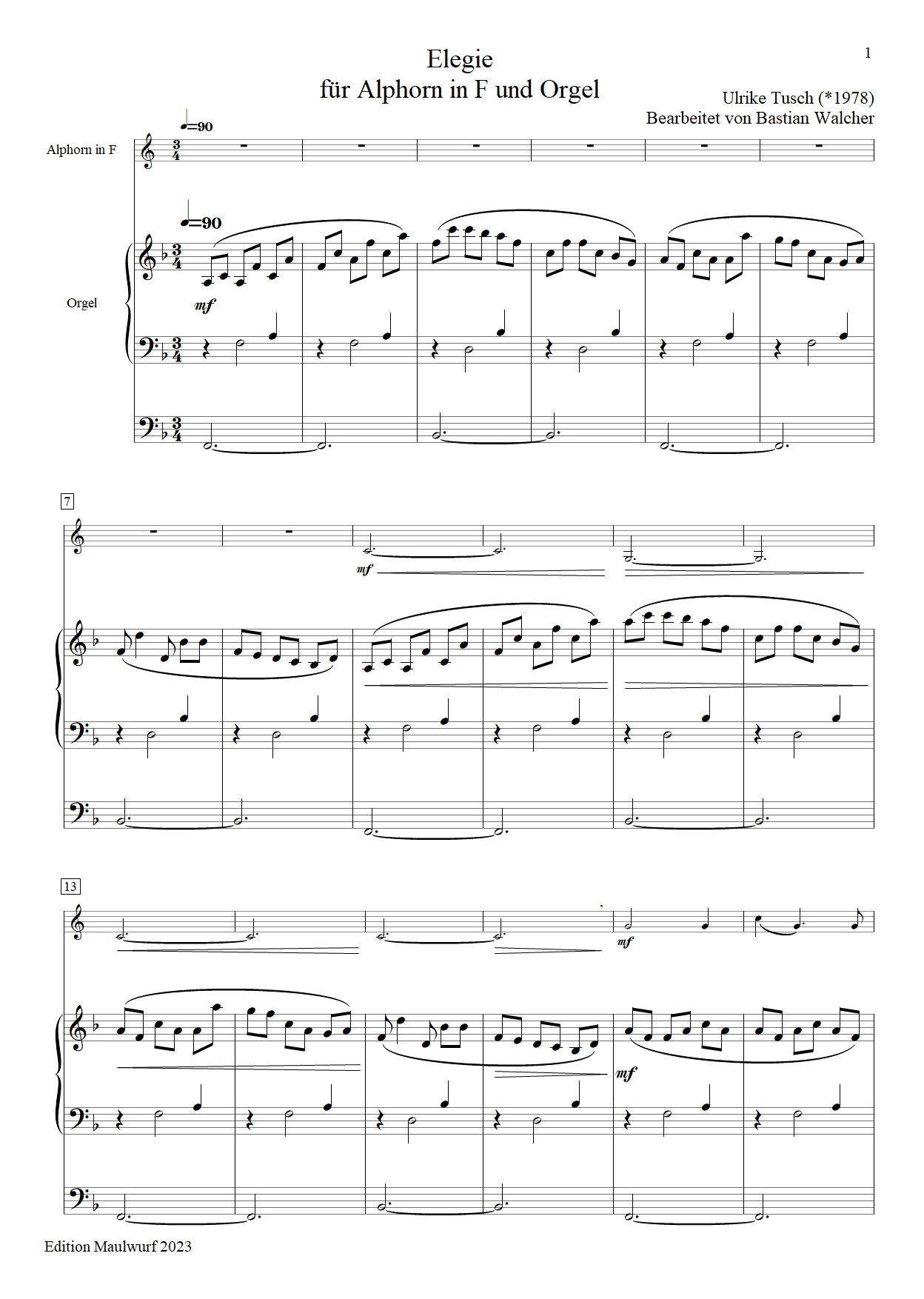 Alphorn Elegie Partitur Edition Maulwurf